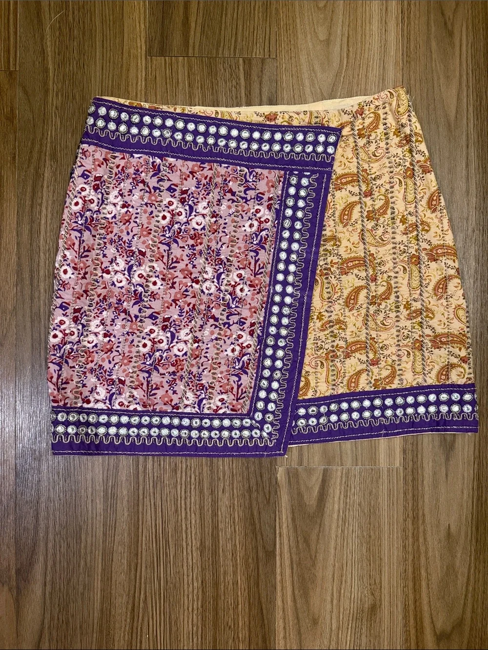 Zara Floral Patchwork Wrap Skirt - Purple & Peach - Picture 2 of 3